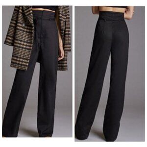 Boyish Cinched Womens Straight LONG HEM Paper Bag Wide Leg Pants Sz 27 in BLACK